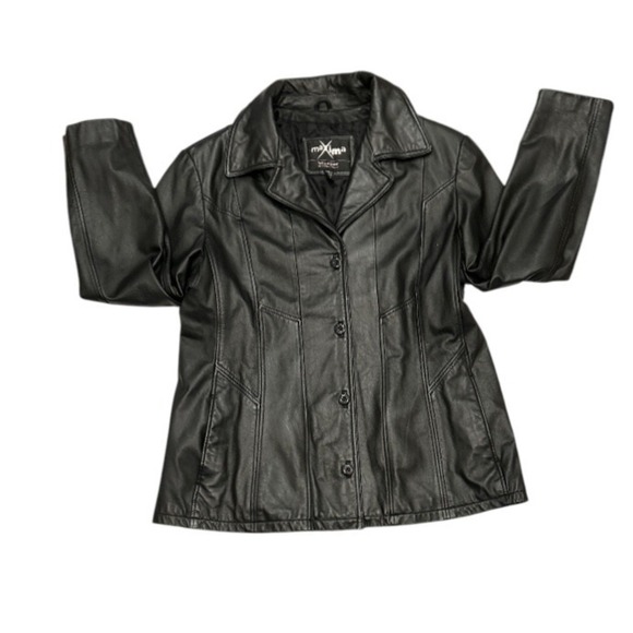 Wilson's Maxima Leather Jacket Button Front Fitted Black‎ Style Coat Size 1X - Picture 1 of 11